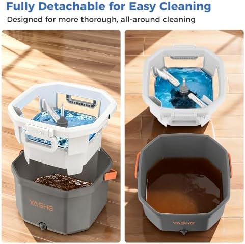 YASHE Spin Mop and Bucket System with True Clean Water Separation, Innovative Detachable Inner Clean Water Bucket for Easy Rinsing, Hands-Free Wringing Floor Mop with 2 Washable Microfiber Pads
