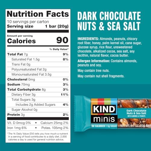 KIND Mini Snack Bars Variety Pack, Gluten Free, Low Sugar, Low Calorie Snacks, Dark Chocolate Nuts & Sea Salt, Caramel Almond & Sea Salt, Dark Chocolate Cherry Cashew, 80 Count