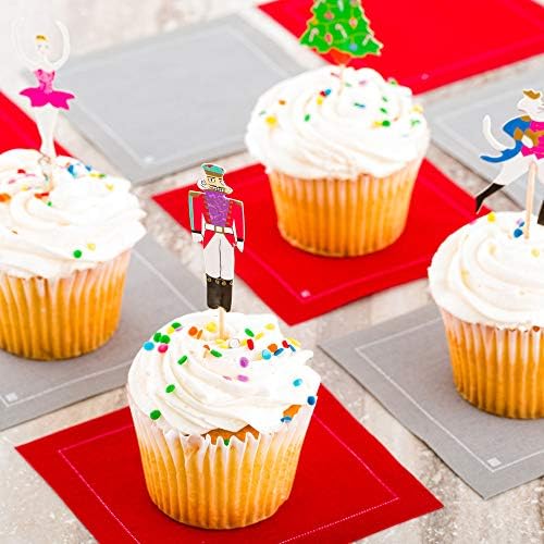 Top Cake Christmas Cupcake Toppers, 24 Nutcracker Holiday Cupcake Toppers - Assorted, Includes Christmas Tree, Ballerina, Nutcracker, And Rat King, Paper Xmas Cupcake Toppers - Restaurantware