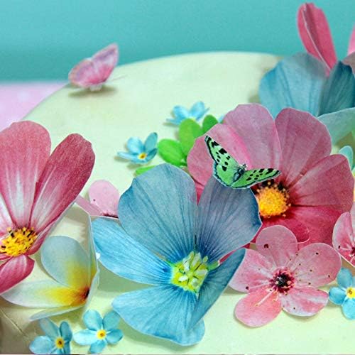 54x Wafer Edible Flowers Butterflies Cake Toppers Edible Decoration, Edible Flower Cupcake Toppers for Birthday, Wedding, Baby Shower, Spring Themed Party Baking Decorations