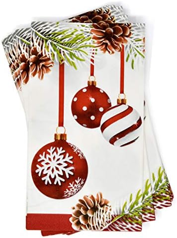 Gift Boutique 100 Christmas Ornament Guest Napkins Disposable Paper Decorative Elegant Xmas Dinner Hand Napkin For Home Kitchen Bathroom Wedding Holiday Decor