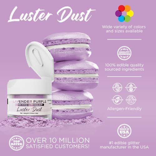 Luster Dust - Lavender Purple (4g 1x Jar) | Edible Vegan Dust & Paint for Cake Decorating, Ice Cream, Desserts, Cocktails and Beverages by Bakell