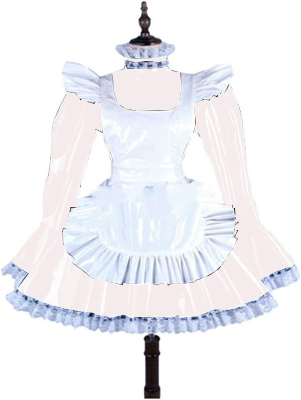 Plus Size Lace Trim Mini Dress Women Long Sleeve Dress with White Apron Valentine Costume,White,M