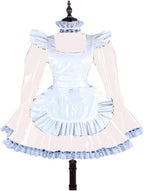 Plus Size Lace Trim Mini Dress Women Long Sleeve Dress with White Apron Valentine Costume,White,XXL