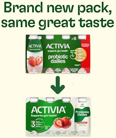 Activia Probiotic Dailies Strawberry Low Fat Yogurt Drinks, Delicious Daily Probiotic Yogurt Drinks to Help Support Gut Health, 3.1 fl oz, 8 count