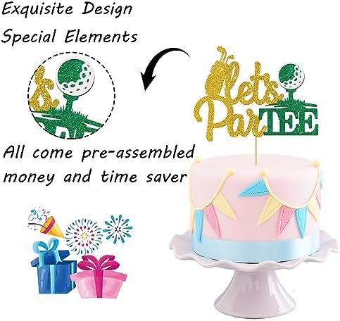 Maicaiffe Let's Partee Cake Topper, Golf Theme Birthday Retirement Party - Sport Birthday - Golf Enthusiast Club Party Cake Decorations Gold Glitter