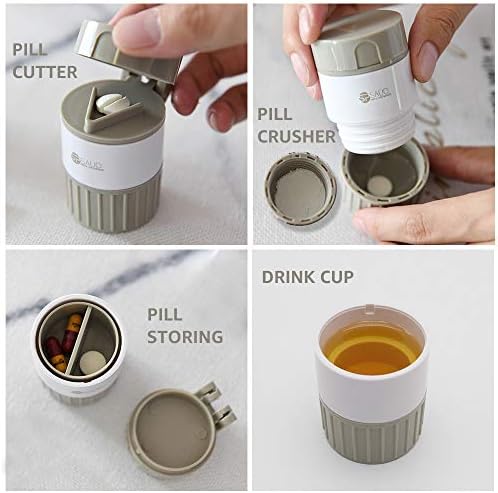 Pill Cutter Medicine Crusher Grinder Grinder Splitter, Multifunction 4 in 1 Portable Round Tablet Pill Pulverizer, Pill Splitter Cutter Powder Organizer Daily or Travel Pill Case Pill Organizer