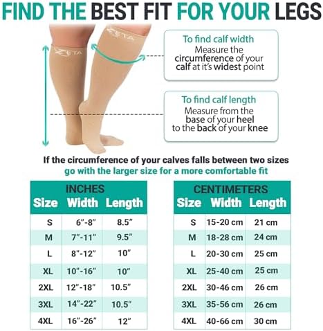 Zeta Wear Plus Size Short Compression Sleeves Women Medical Grade 15-20mmHg Calf Support Swelling Varicose Veins