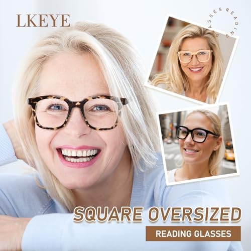 LKEYE Reading Glasses For Women Blue Light Blocking Square Computer Reader Stylish Unbreakable Large Eyewear LK6078