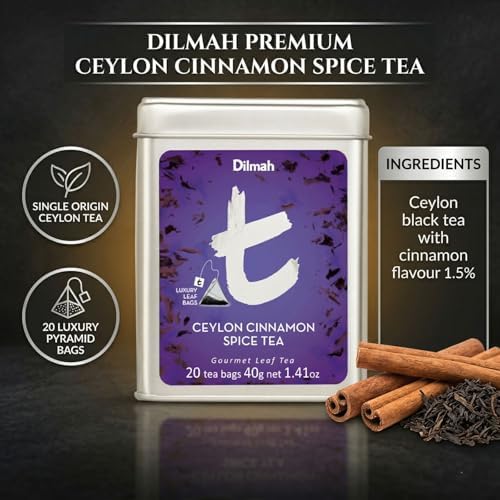 Dilmah T-Series Ceylon Cinnamon Spice Black Tea – 20 Luxury Leaf Tea Bags | Premium Single Origin Ceylon Tea with Authentic Cinnamon Spice