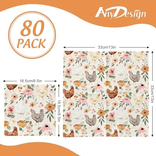 20Pcs Hens Paper Napkins Watercolor Floral Chicken Disposable Luncheon Napkin Rustic Flower Poultry Dessert Dinner Hand Napkin for Farmhouse Supplies