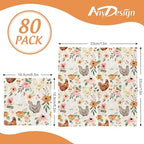 20Pcs Hens Paper Napkins Watercolor Floral Chicken Disposable Luncheon Napkin Rustic Flower Poultry Dessert Dinner Hand Napkin for Farmhouse Supplies