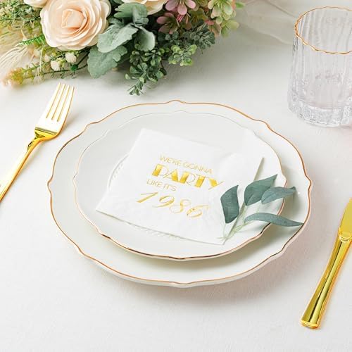 Crisky 50 Pack 40th Birthday Napkins 3-Ply, 1986 Mens Gold Foil Disposable Napkins for Cake Dessert Beverage Table 40 years Old Bday Party Supplies, 40th Birthday Decorations for Men Women
