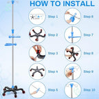 Medical Iv Pole with Wheels, Stainless Steel Adjustable 43.3" to 78.7" Height, Iv Stand with 4 Hook, 5 Caster Base, Tray & Hanging Net for Hospital, Home Infusion Practice and Therapy(Blue,Stylish)