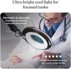 Brightech Lightview Pro Magnifying Glass with Stand & Light, Magnifying Floor Lamp with 6-Wheel Rolling Base for Facials & Lashes – Dimmable LED Work Light for Crafts, Sewing, and Projects - 3 Diopter