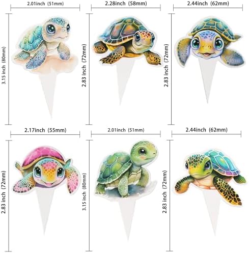 Ephlyn 36Pcs Turtle Cupcake Toppers Sea Animals Baby Shower Party Cake Decoration Picks for Sea Animals Theme Baby Shower Kids Birthday Party Cake Decoration Supplies