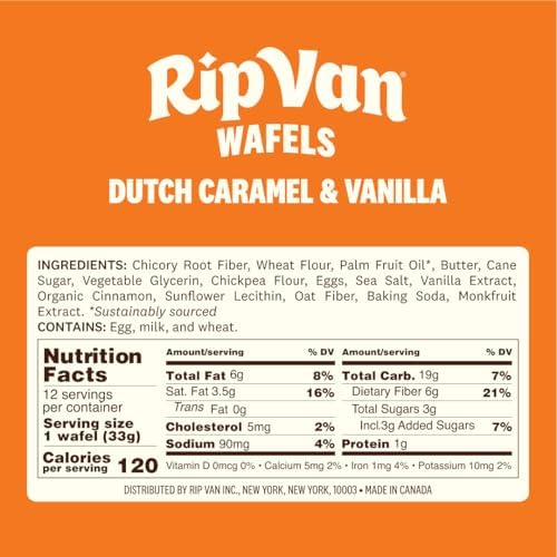 Rip Van Wafels Dutch Caramel & Vanilla Stroopwafels, Healthy Snacks, Non-GMO, Low Calorie, Low Sugar (3g), Office Snacks, Keto Friendly, 12 Count