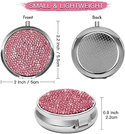 Soleebee Bling Crystal Pill Box, Portable 3 Compartments Daily Pill Organizer, Small Travel Pill Case for Purse or Pocket, Medicine Vitamin Pill Container Organizer (Pink)