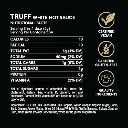 TRUFF White Truffle Hot Sauce, Gourmet Hot Sauce with Ripe Chili Peppers, Agave Nectar, White Truffle Oil and Coriander, a Limited Flavor Experience in a Bottle, 6 Oz