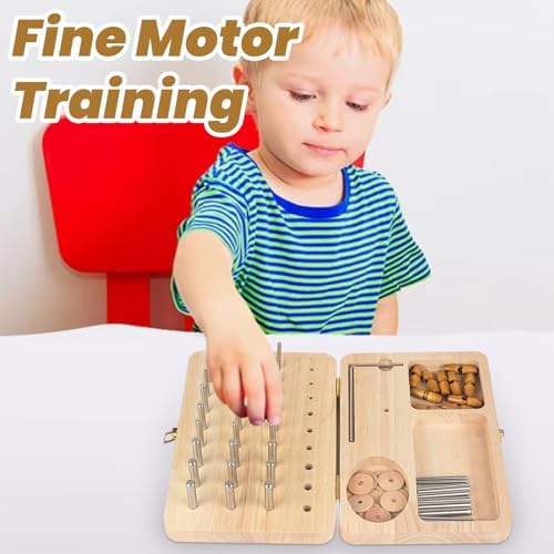 Wooden Pegboard for Finger Dexterity, 36-Hole Hand Therapy Peg Board with Multifunctional Test Kit to Improve Fine Motor Skills and Finger Dexterity