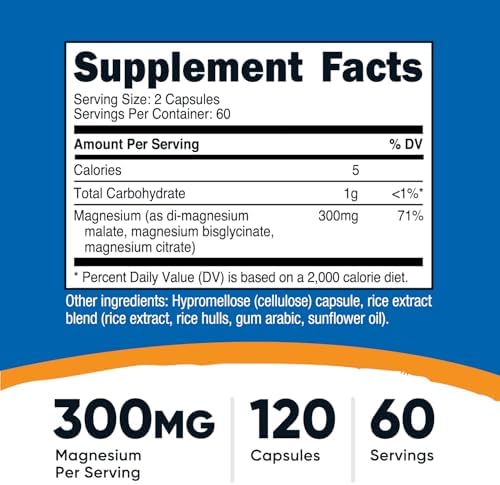 Nutricost Triple Magnesium Complex (300mg, 120 Capsules) - from Di-Magnesium Malate, Bisglycinate and Citrate, 60 Servings