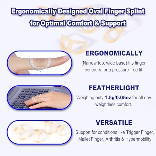 10Pcs Oval Finger Splints & Sleeves Kit, 6 Graduated Trigger Finger Splint & 4 Finger Sleeves for Trigger/Mallet/Arthritis/Straightening, Finger Brace Support for Thumb/Middle/Ring/Index/Pinky(Size 4,5,6,7,8,9)