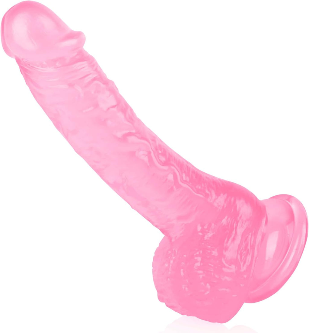 7 Inch Soft Pink Dildo, Realistic Silicone Medium Anal Dildos Stimulation Vaginal G-Spot and Anal, Safe Material Lifelike Men Penis with Strong Suction Cup, Adult Sex Toys for Women/Beginner Sexual