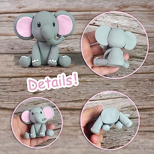 Elephant Cake Decoration with Mini Elephant Oh Baby Cake Topper Pink White Pearl Balls Hot Air Balloon for Baby Shower Girl Elephant Theme Birthday Party Supplies (PINK)