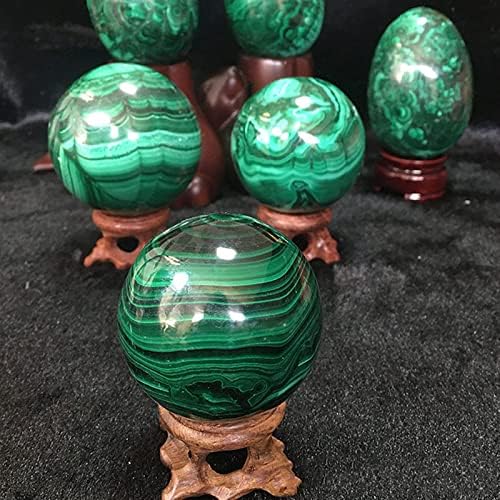 AMNOOL Natural Green Malachite Ball Rock Quartz Crystal Sphere Healing Mineral Ornament Specimen + Pedestal,Diameter1.6