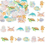 Ephlyn 54Pcs Edible Ocean Animal Cupcake Toppers Wafer Paper Under the Sea Animal Creature Cake Toppers Dessert Muffin Cake Pick Decorations for Baby Shower Birthday Party Supplies