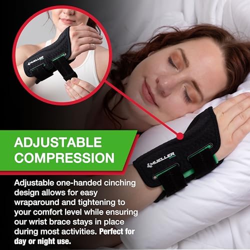 MUELLER Sports Medicine Green Fitted Wrist Brace for Men and Women, Wrist Pain Relief Support, Ideal for Carpal Tunnel, Tendonitis, Arthritis, Right Hand, Black, Large/X-Large