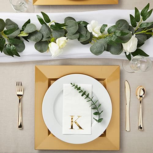 Sparkle and Bash 100 Count Letter K Cocktail Napkins - Gold Initial Napkins 3-Ply and Personalized Style for Wedding Reception and Party Foil Table Decoration - 4 x 8 in, White Gold