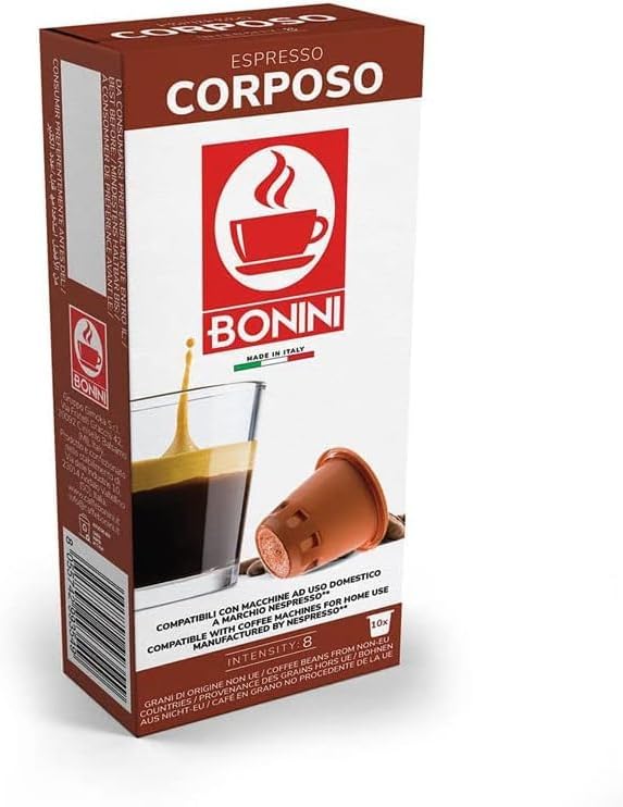 Bonini Corposo Coffee Pods Compatible with Nespresso 100% Italian Coffee Capsules (Pack of 10, Total 100 Pods)