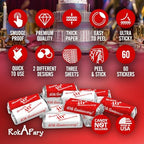 40th Anniversary Miniatures Candy Bar Wrapper, (Set of 60) Mini Candy Chocolate Bar Stickers; Red and White, Candy Not Included. Made in USA