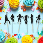 24Pcs Dancing Cupcake Toppers Glitter Dancing Hip Hop Theme Cake Toppers Birthday Cake Decoration for Wedding Anniversary Musical Party Supplies
