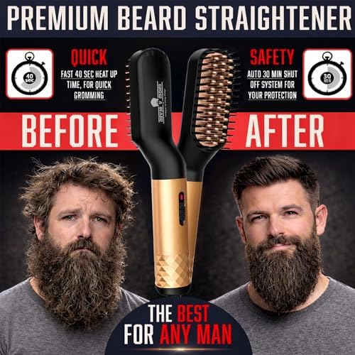 Beard Straightener Grooming Kit for Men, Beard Growth Kit, Wash, Brush & Comb, Unscented Growth Oil, All Natural Sandalwood Balm, Conditioner, Razor & Scissors, Great Gift Idea for Men's (Bamboo)