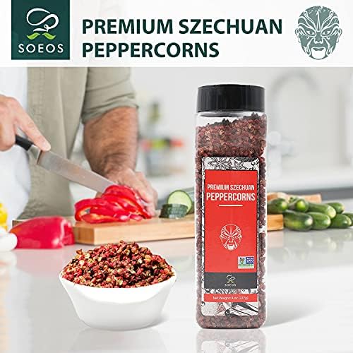 Soeos Sichuan Peppercorns, 8oz(227g), Authentic Szechuan Red Peppercorn, Numbing and Tingle Effect, Less Seeds, Strong Flavor, Essential for Mapo Tofu, Kung Pao Chicken and Asine Cusine