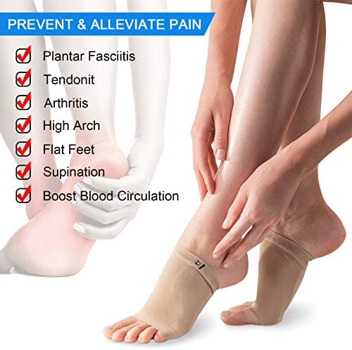 Ailaka 2 Pairs Compression Arch Support Sleeves, Cushioned Arch Support Braces Gel Pads for Flat Foot Pain Relief Plantar Fasciitis Heel Spurs
