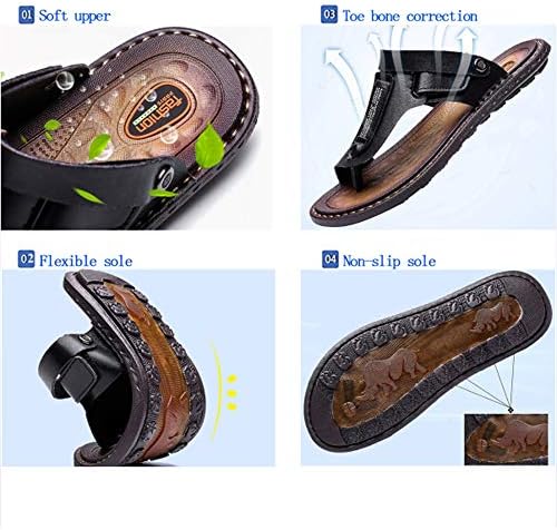 Wygwlg Men's Orthopedic Closed Toe Sandals Shoes, Bunion Corrector Flat Sandals, with Arch Support, Summer Comfy Outdoor Beach Holiday Leather Slip On Flip Flops, Slippers,Black-39