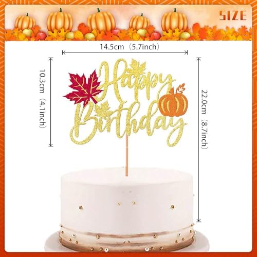 8 Packs Fall Thanksgiving Cake Toppers Set Gold Glitter Maple Leaf Pumpkin Cupcake Topper Happy Birthday Letter Cake Topper Pick for Thanksgiving Day Autumn Theme Party Cake Decoration Supplies