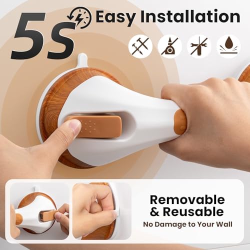 TAILI Grab Bars for Bathtubs and Showers 2 Pack Suction Grab Bar, Heavy Duty Shower Handle Removable Bath Handrails for Seniors and Elderly, Bathroom Safety Grip No Drilling Waterproof, Wood Grain