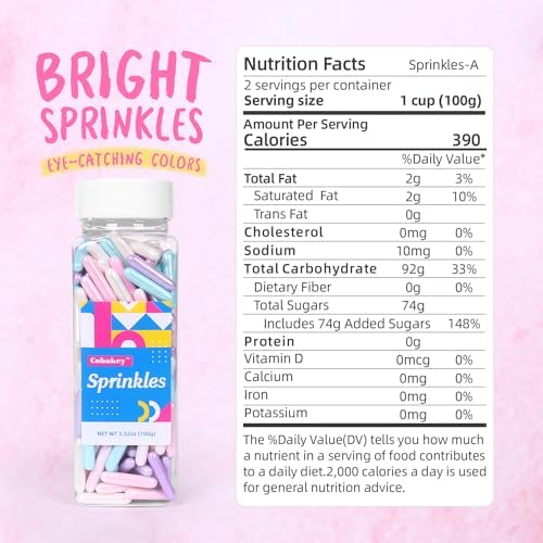 Sprinkles for Cake Decorating 4.2 Ounce Edible Sugar Rods Sprinkles for Cookie Decorating, Cupcake Topper, Ice Cream, Candy, Chocolate, Parties (Pink, Blue, Purple)