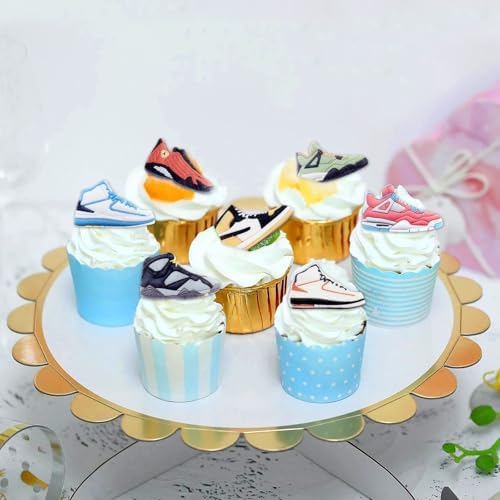 40Pcs Edible Sneaker Birthday Cupcake Toppers Multi-Styles Popular Sneakers Cupcake Picks Drink Topper for Sneaker Party Sport Shoes Baby Shower Sport Boys Funny Birthday Party Cupcake Decorations