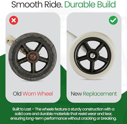 5" Walker Wheels Replacement Kit, Universal Replacement Wheel Kit for Walkers with Pair of Walker Ski Glides, 5 Inch Wheels by Healthline Trading