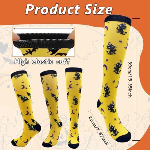 Charunee 6 Pairs Halloween Christmas Compression Socks for Women & Men for Running, Traveling, Nurse, Holiday Wear