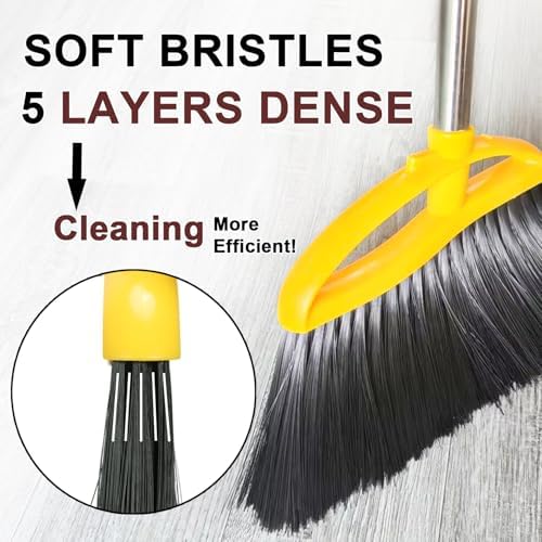 Gloffer Soft Bristles Broom for Indoor Sweeping, Household Cleaning Angle Broom with 55inch Long Handle for Home Office Hardwood Tile Floors Kitchen