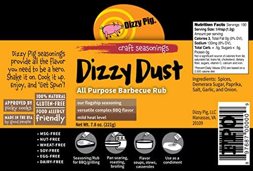 Dizzy Pig Dizzy Dust All-Purpose Barbecue Seasoning Rub (8oz. Shaker) - Seasons 30+lbs of Food - Hand Made in the USA - MSG Free, Gluten Free