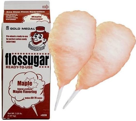 Generic Maple (Maple Syrup) - Floss sugar Flavor Cotton Candy 3.25 lb - 1 Carton 52 oz - 1/2 Gallon