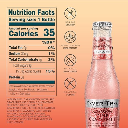 Fever-Tree Sparkling Pink Grapefruit – Premium Soda Mixer for Cocktails and Mocktails, 6.8 fl oz Bottles, Pack of 24 – Naturally Sourced, Non-GMO