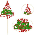 Gyufise 1 Pack Merry Christmas Cake Topper Red Green Glitter Xmas Tree Merry Christmas Cake Pick Decorations for Xmas Theme Happy New Year Party Supplies